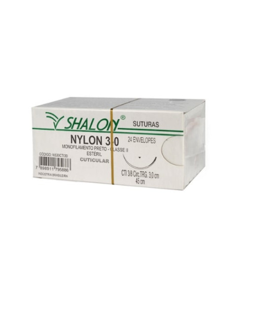 Fio nylon 3-0 c/ag 3/8 cir trg 2,4cm 45cm SHALON unidade