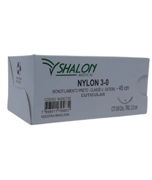 Fio nylon 3-0 c/ag 3/8 cir trg 2,0cm 45cm 