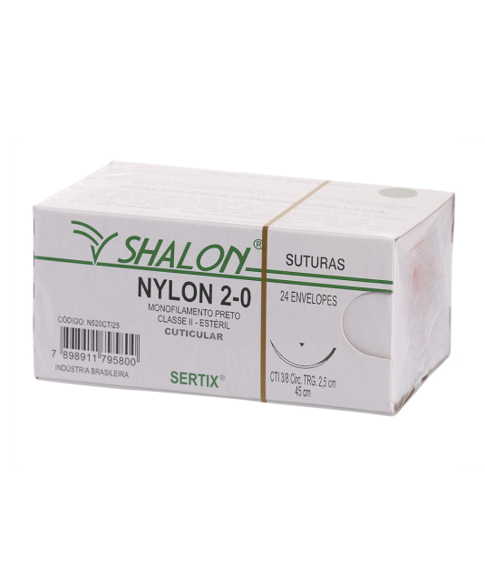 Fio Nylon 2-0 com Ag 3/8 Cir Trg 2,5 cm - 45 cm