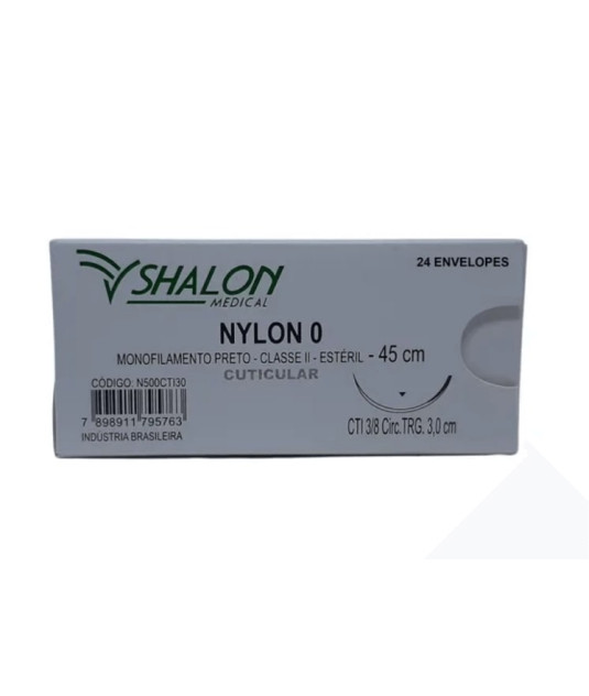 Fio nylon 0 c/ag 3/8 cir trg 3,0cm 45cm Shalon