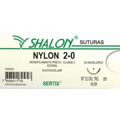 Fio Nylon 2-0 C/Ag 1/2 Cir Trg 2,5cm 45cm Shalon